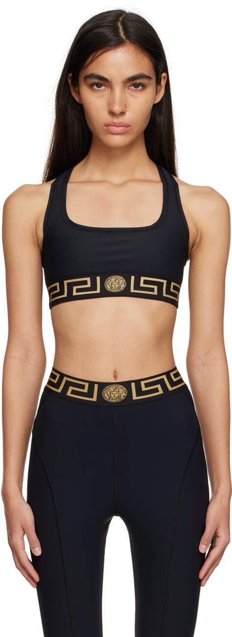 Versace Underwear: Black Greca Border Sport Bra 